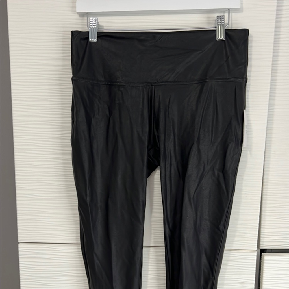 NWT LARGE 12/14 Time and Tru Walmart Black High-Waisted Leggings faux leather